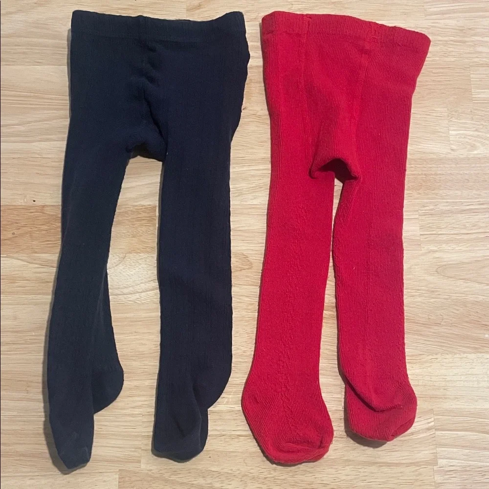 The Little Stocking Company Cable knit tights 6-12 Months Red & Navy
